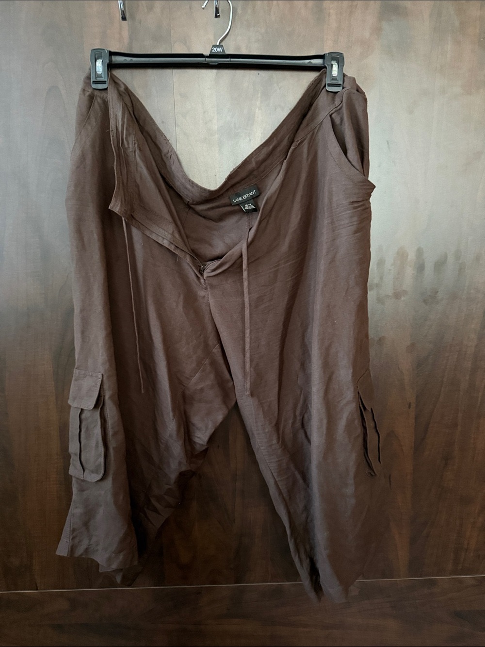 Lane Bryant Brown Asymmetric Linen-Blend Pants